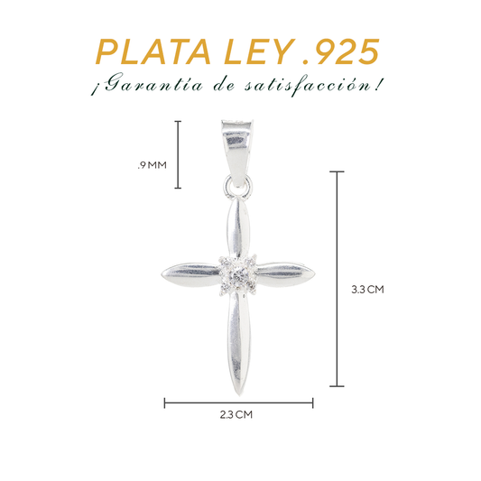Dije Plata ley .925 Forma Cruz con Topacio blanco  Mod. DRP061 - Joyería Religiosa