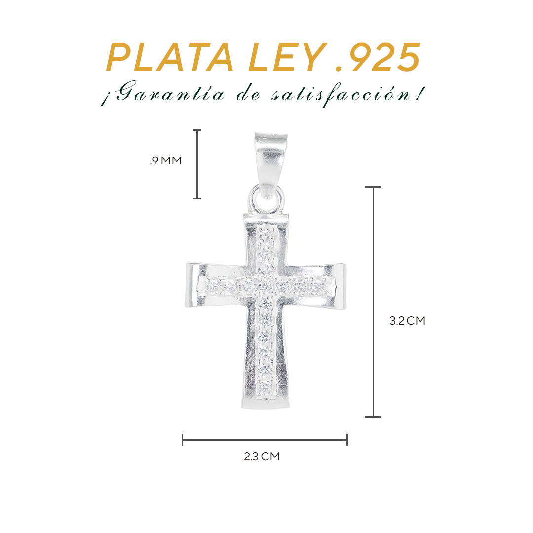 Dije de Plata  Ley .925  en forma Cruz con Topacio blanco  mod. DRP066- Joyería Religiosa