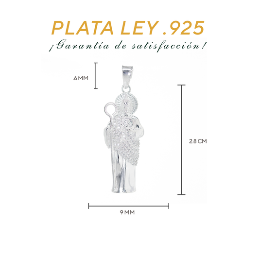 Dije de Plata .925 en  Forma San Judas Tadeo con topacio blanco Mod. DRP078 - Joyería Religiosa