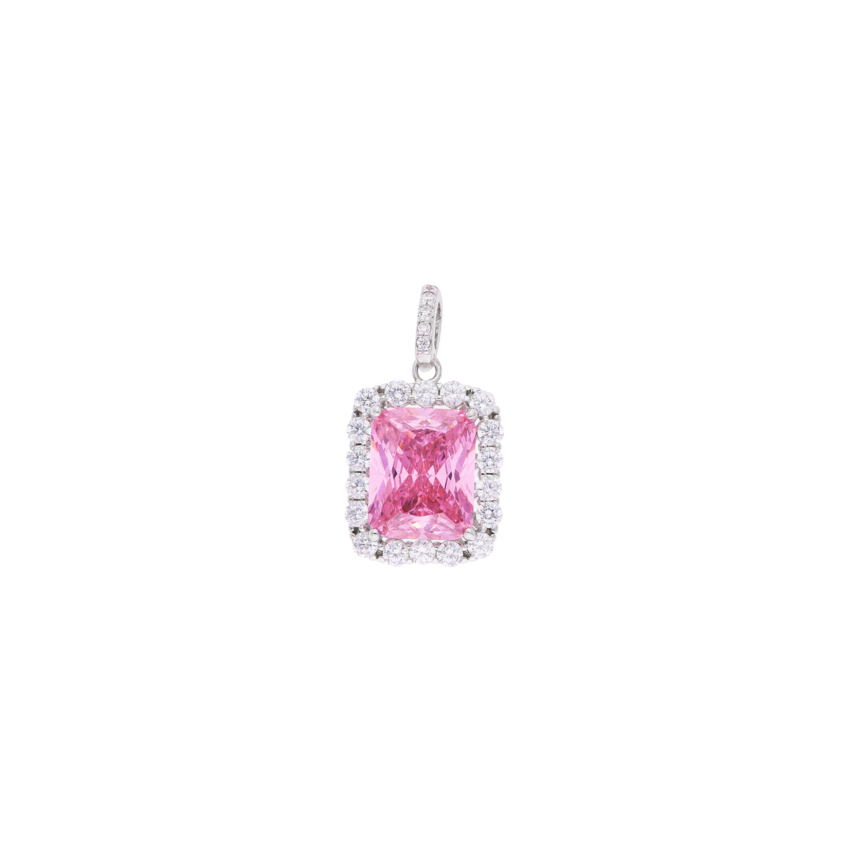 Dije Morganita Rosa con Halo de Zircones Blancos — Plata .925