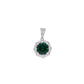 Dije flor Diana con esmeralda redonda y halo de zirconias en plata .925 – vista frontal sobre fondo blanco