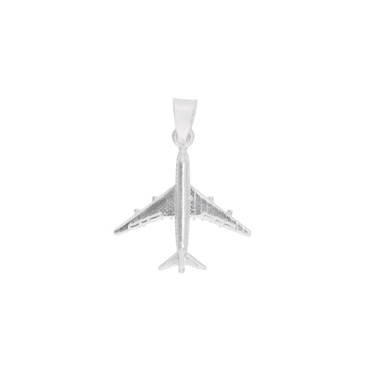 Dije avión comercial 3D de plata .925 – vista superior sobre fondo blanco