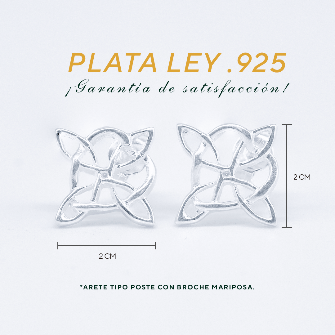 Aretes de Plata .925 - Diseño Nudo de Bruja (2cm x 2cm)