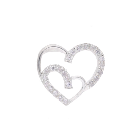 Dije doble corazón entrelazado con pavé de zirconias en plata .925 – vista frontal sobre fondo blanco