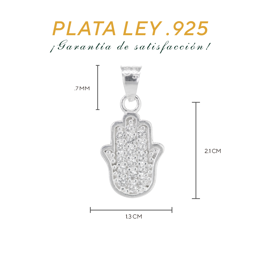 Dije de Plata ley .925 Forma Mano de Fátima con Circonia DAP059