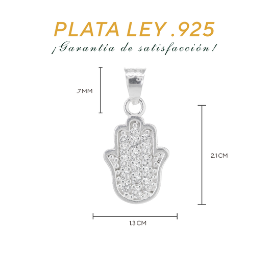 Dije de Plata ley .925 Forma Mano de Fátima con Circonia DAP059