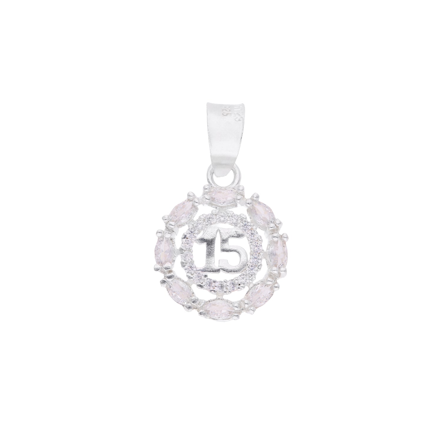 Dije XV Años con Corona de Zircones Marquesa — Plata .925 pendiente
