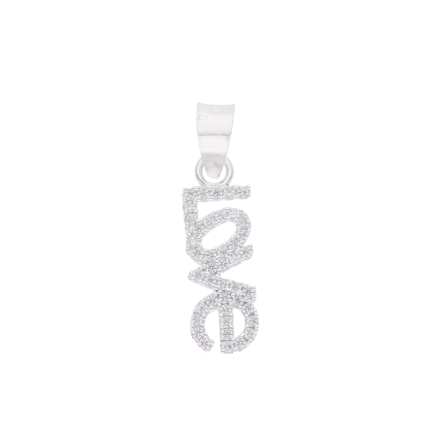 Dije LOVE Vertical con Zircones Pavé — Plata .925 pendiente
