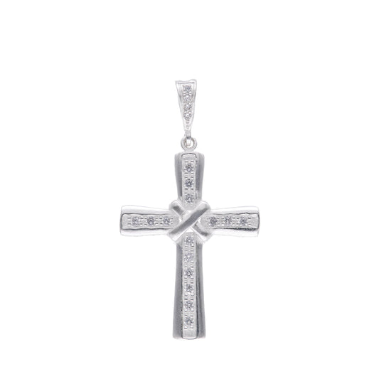 Dije de Plata .925 - Cruz Tubular con Nudo en X y Zircones Pavé en Rodio Negro
