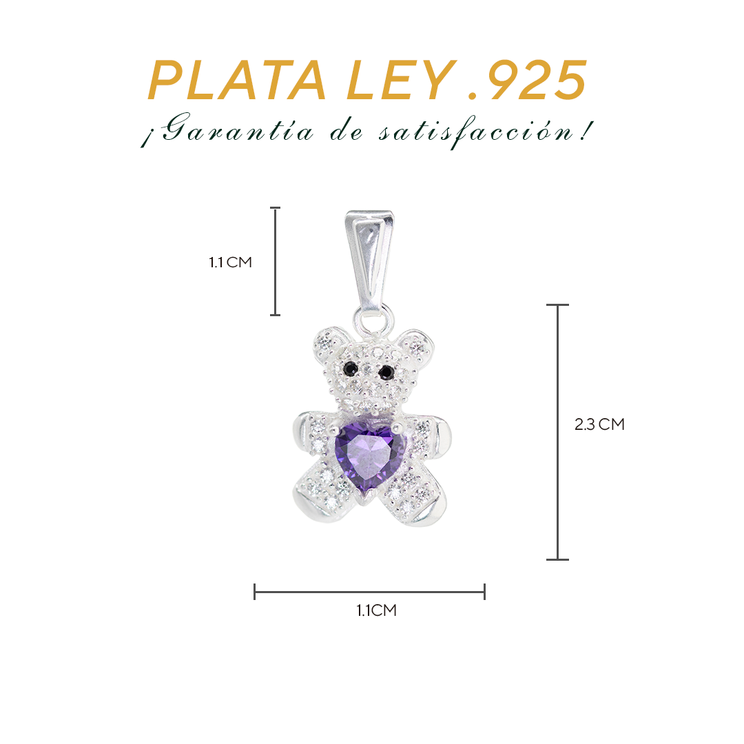 Dije de Plata .925  en  Forma  de Oso con Circonia - Joyería Animal