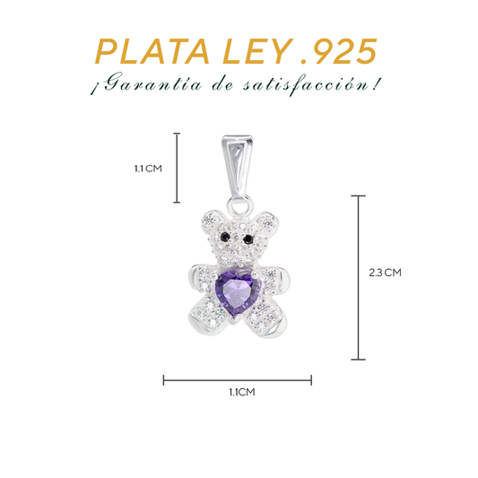 Dije de Plata .925  en  Forma  de Oso con Circonia - Joyería Animal