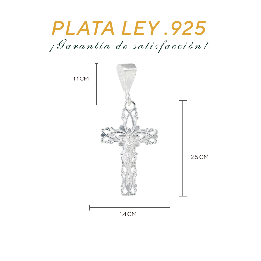 Dije de Plata Ley  .925 Medalla Cruz con Cristo- MOD. FBD-204