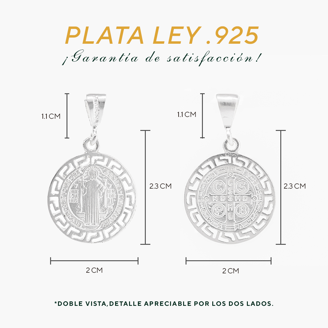Dije Plata .925 Medalla San Benito con Borde Griego - Joyería Religiosa(FBD-216)