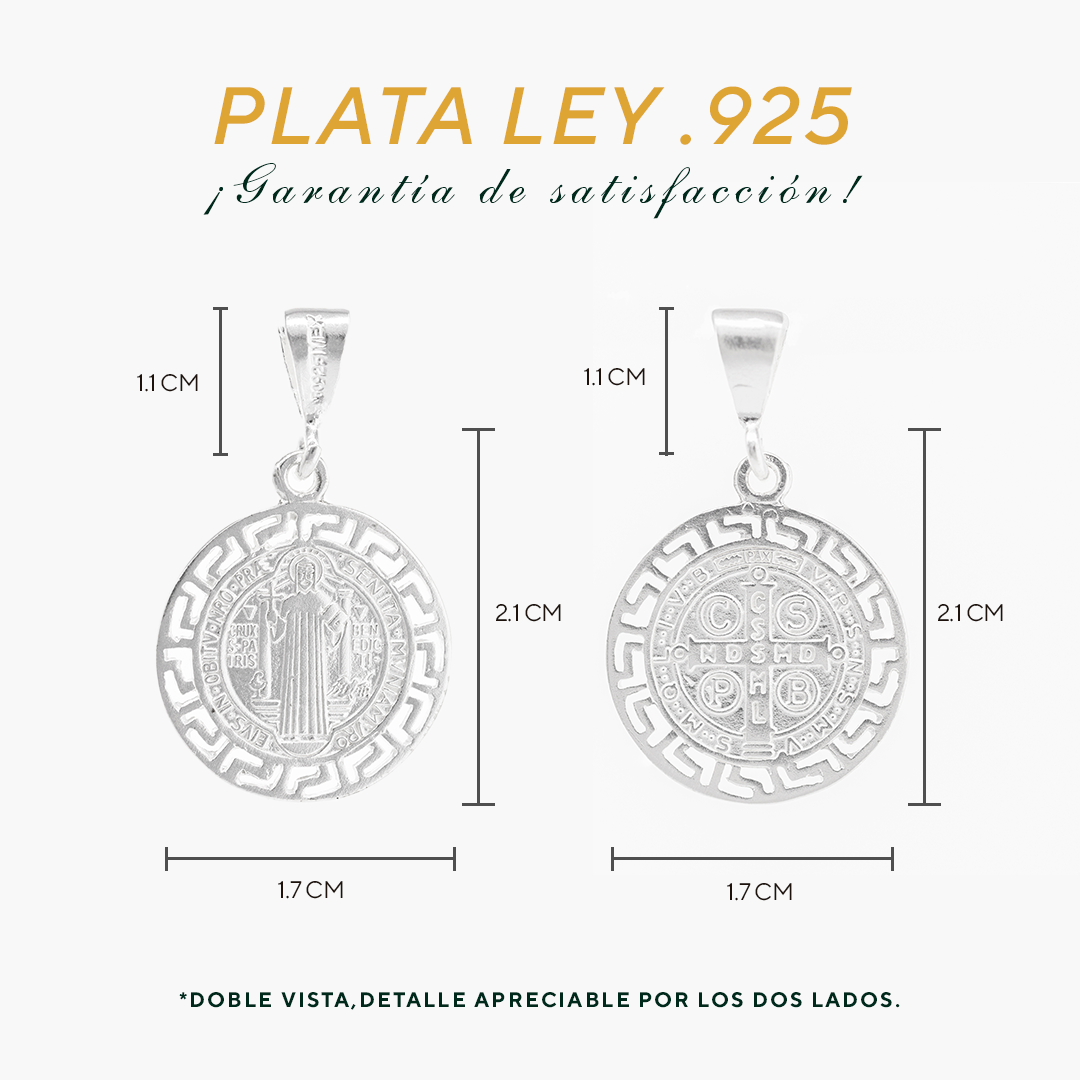 Dije de plata ley .925 en forma de San Benito con Borde Griego calado Mod. - Joyería Religiosa
