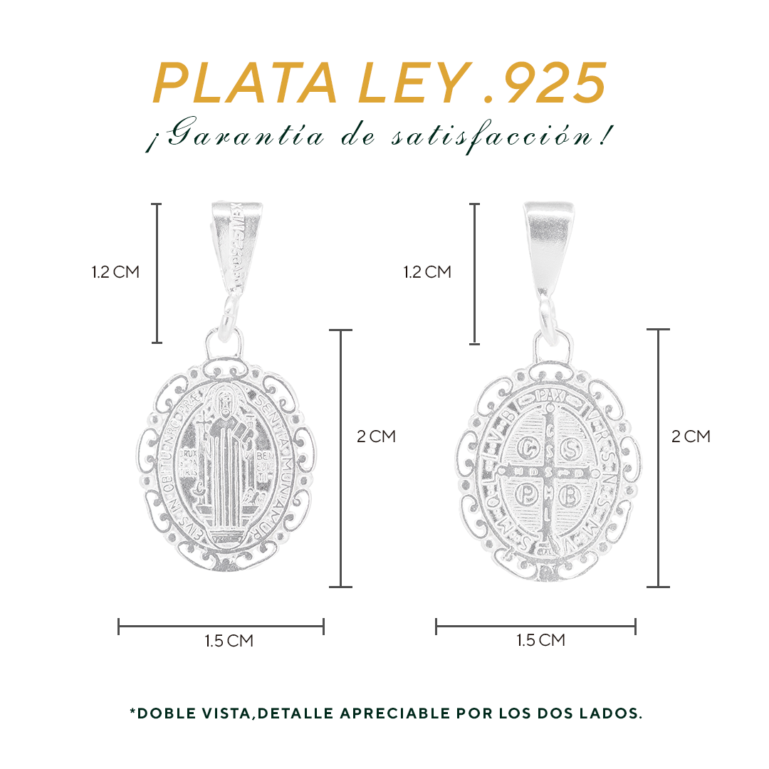 Dije de Plata ley .925  en forma de San Benito con Borde  (FBD-231)