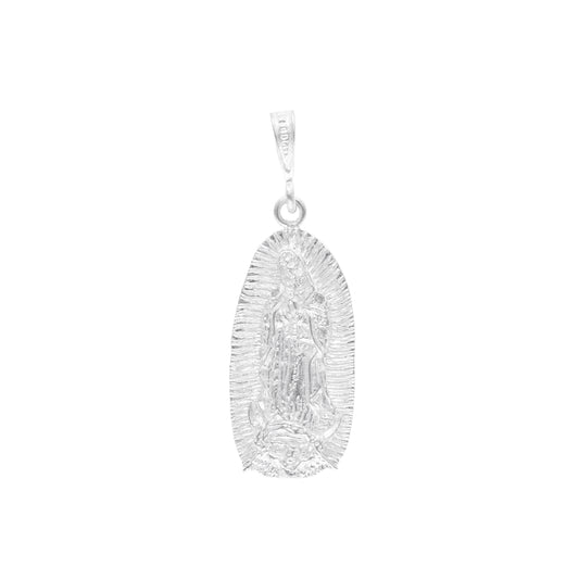 Medalla de Plata .925 - Oval Grande Virgen de Guadalupe con Rayos Grabados