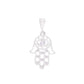 Dije Mano de Fátima Hamsa calada con ojo de zirconia y zirconias en dedos, plata .925 – vista frontal sobre fondo blanco