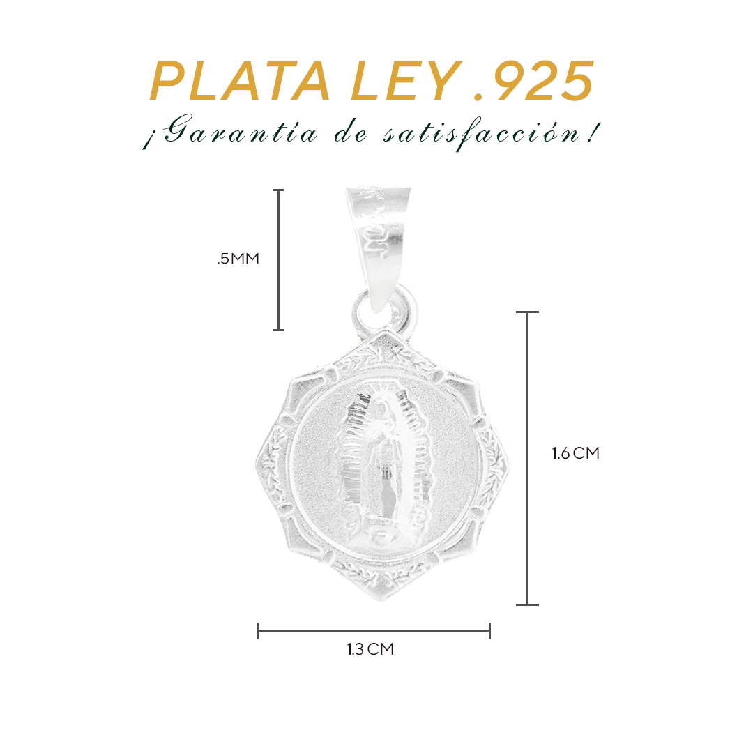 Dije  de Plata .925  sochapada  con Diseño  de la Virgen de Guadalupe  mod. FLORENCIA 7VG- Joyería Religiosa