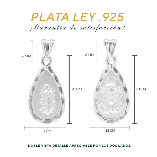 Dije Virgen de Guadalupe  y Sagrado corazón de Jesús en Plata ley .925( G-03)