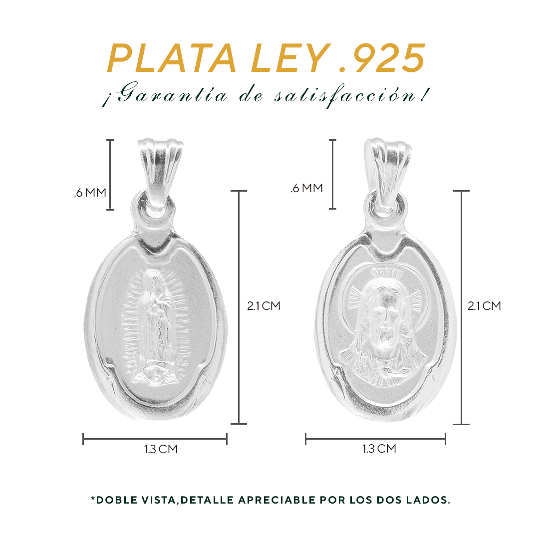 Dije Virgen de Guadalupe Doble Vista Ovalado Mediano - Plata .925(G-074SC)