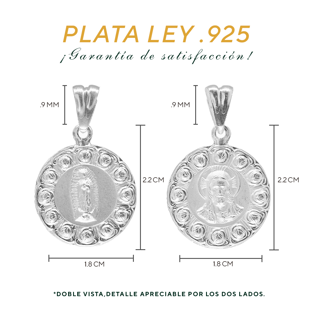Dije Virgen de Guadalupe Y Sagrado corazón de Jesús  en Plata ley .925 (I-05 L/SC)