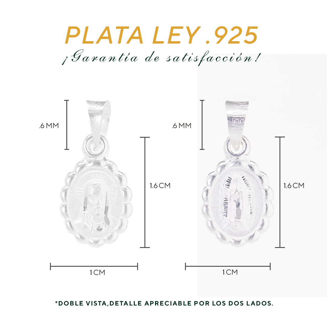 Dije de  Plata ley .925 doble vista  Virgen de Guadalupe y Sagrado corazón - Joyería Religiosa