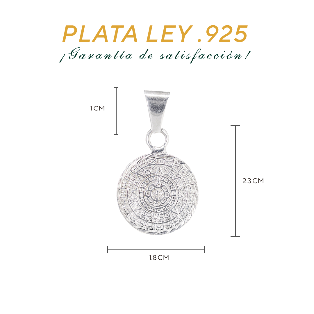 Set de Dije y Cadena de Plata - Calendario Azteca Grande con Cadena Fígaro .925