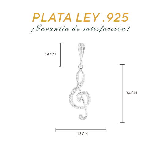 Dije de Plata .925  en Forma  de Signo Musical con Circonia MBDVP029 - Joyería Musical