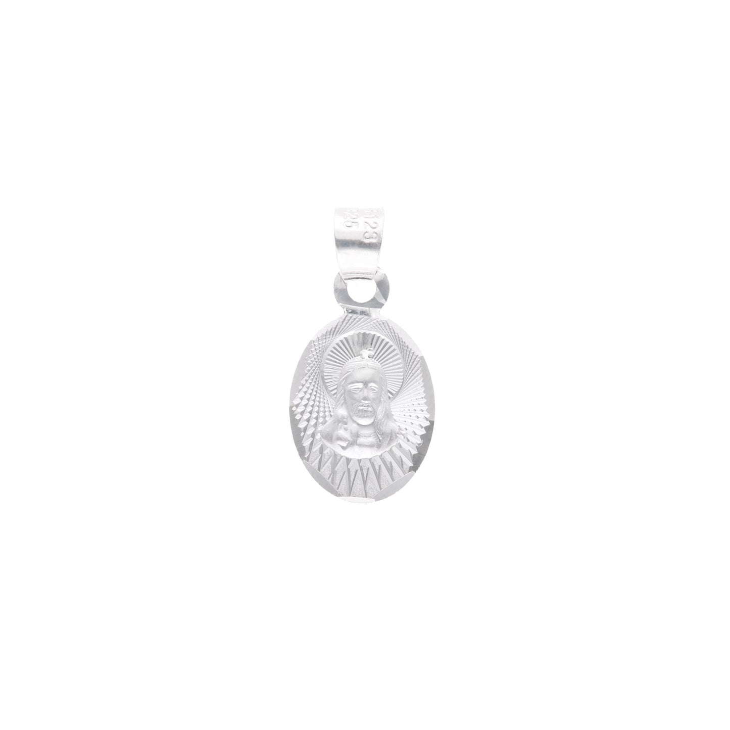 Medalla de Plata .925 - Rostro de Cristo con Aureola de Rayos Biselados Diamantados