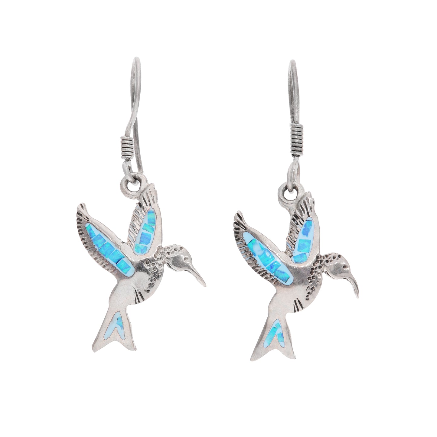 Aretes Colibrí con Ópalo Azul Turquesa — Plata .925 | OP-FAU-25-0255