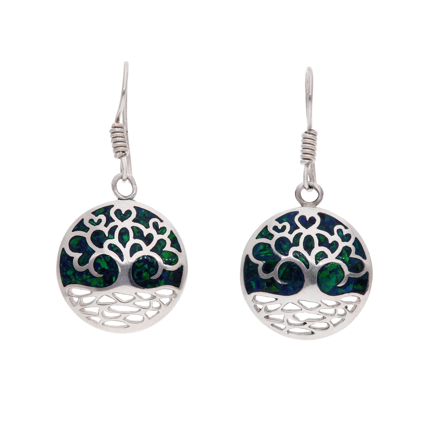 Aretes Árbol de la Vida con Ópalo Negro Verde — Plata .925 | OP-FAU-25-0324