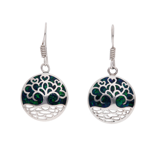 Aretes Árbol de la Vida con Ópalo Negro Verde — Plata .925 | OP-FAU-25-0324
