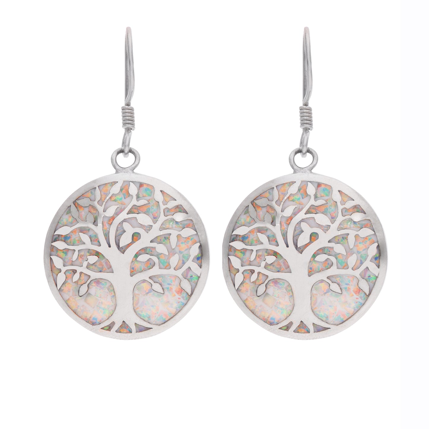 Aretes Árbol de la Vida con Ópalo Blanco — Plata .925 | OP-FAU-25-0330