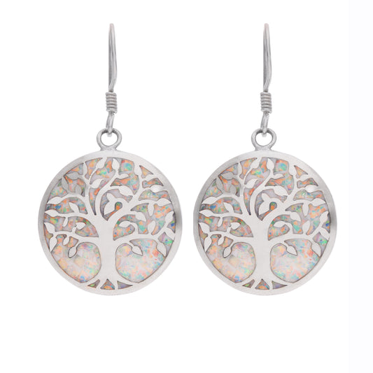 Aretes Árbol de la Vida con Ópalo Blanco — Plata .925 | OP-FAU-25-0330