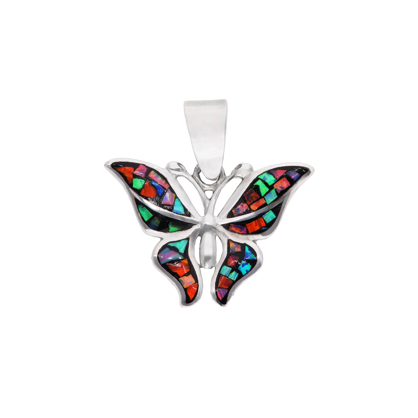 Dije Mariposa con Ópalo Negro Multicolor — Plata .925 | OP-FAU-25-0360