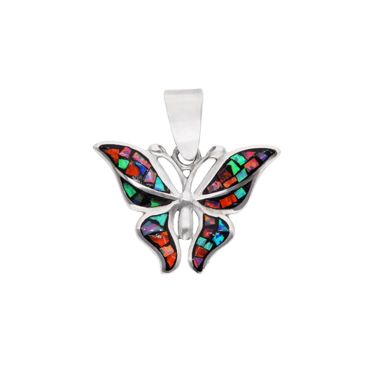 Dije Mariposa con Ópalo Negro Multicolor — Plata .925 | OP-FAU-25-0360