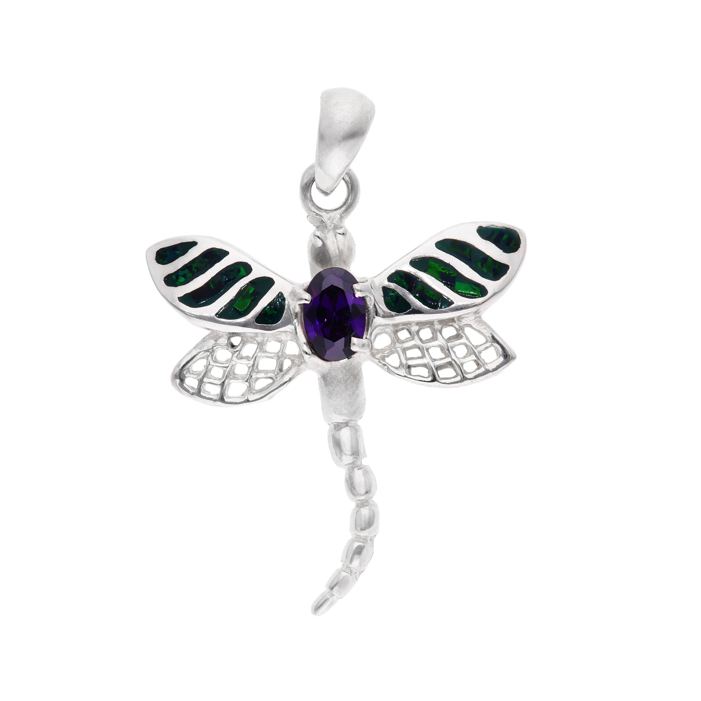 Dije Libélula con Ópalo Verde y Amatista — Plata Esterlina .925