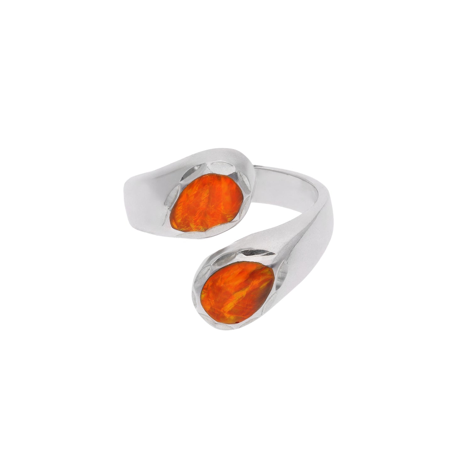 Anillo Bypass Doble Ópalo de Fuego Rojo — Plata .925 | OP-FAU-25-0610