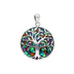 Dije Árbol de la Vida con ópalo negro multicolor en plata esterlina .925 — vista frontal sobre fondo blanco