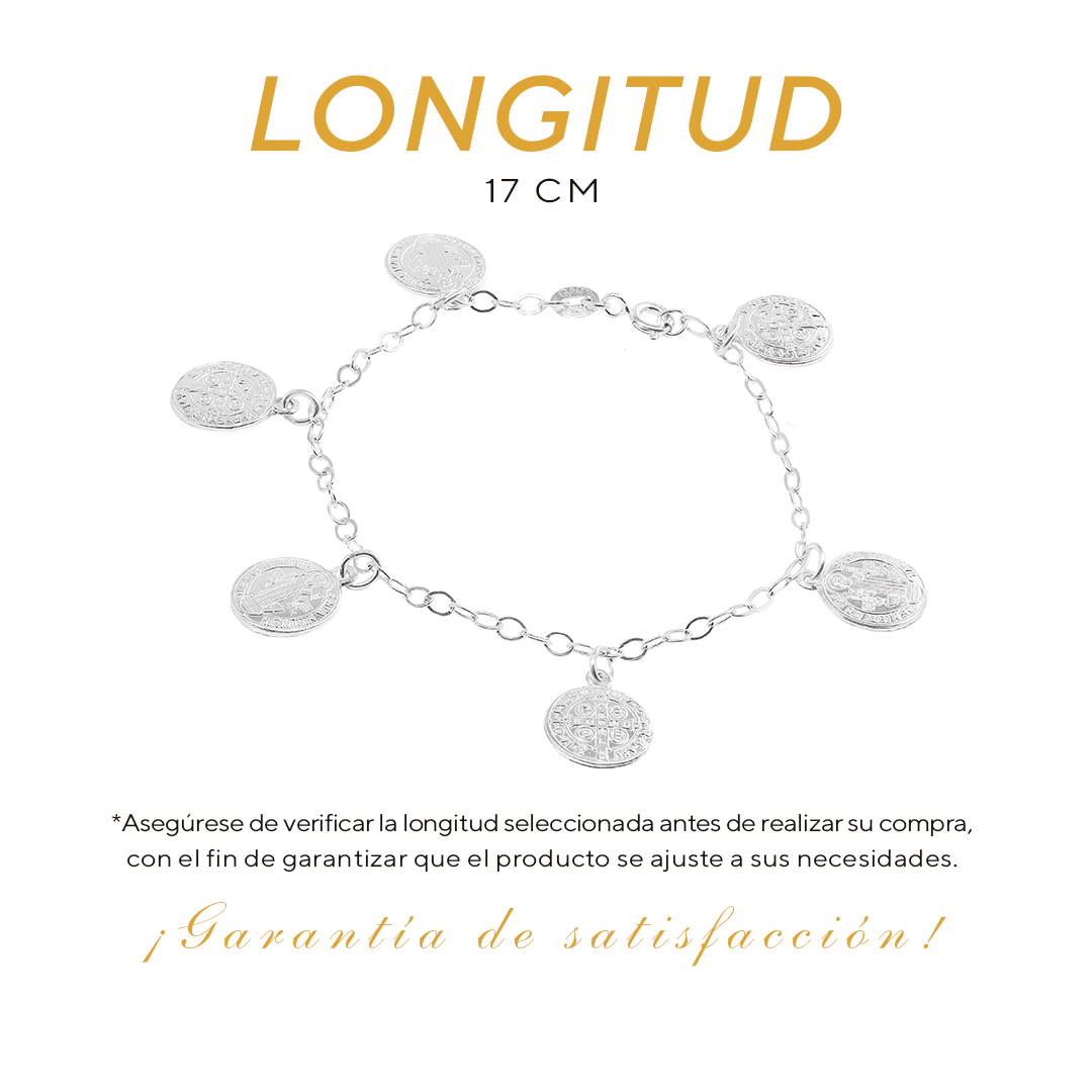 Pulso de Plata .925 - Medallas de San Benito (3mm - 17cm)