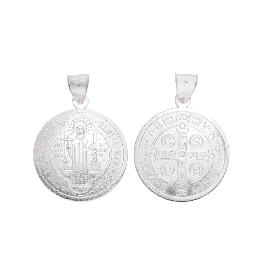 Dije Medalla San Benito Grande Biface Satinada — Plata .925 | SBT06