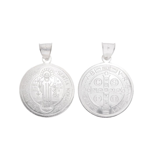 Dije Medalla San Benito Grande Biface Satinada — Plata .925 | SBT06