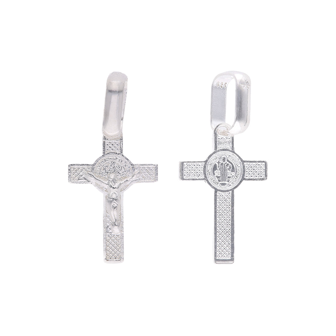 Dije de Plata .925 - Cruz con Cristo y Textura Cuadriculada Diamantada Rodio Negro
