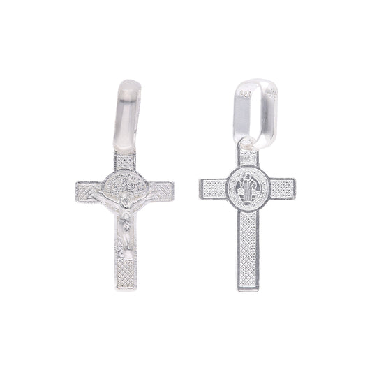 Dije de Plata .925 - Cruz con Cristo y Textura Cuadriculada Diamantada Rodio Negro