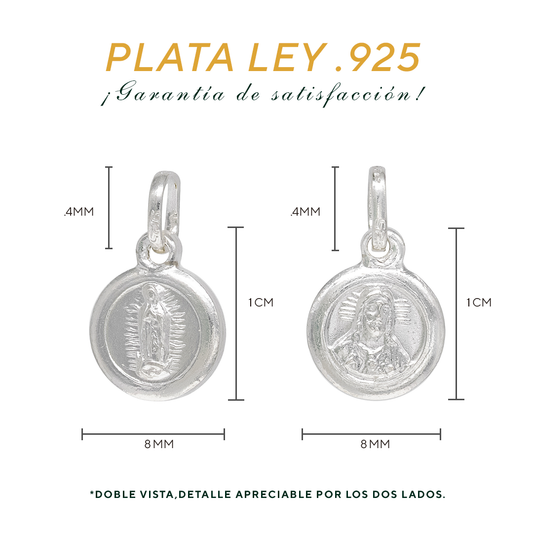 Dije  de  Plata .925 , doble vista Virgen de Guadalupe y Sagrado Corazón de Jesús  mod.  SYA-01 - Joyería Religiosa