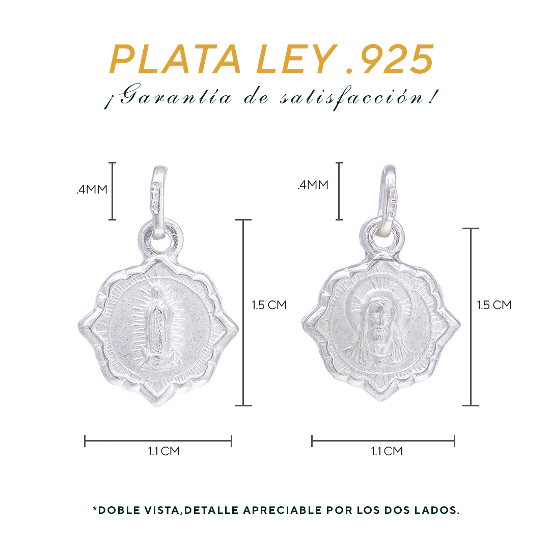 Dije de  Plata .925 doble vista Sochapada Virgen de Guadalupe  y Sagrado corazón - Joyería Religiosa