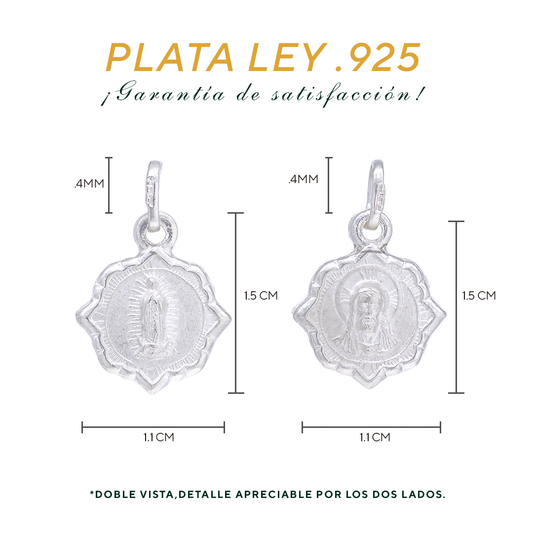 Dije de  Plata .925 doble vista Sochapada Virgen de Guadalupe  y Sagrado corazón - Joyería Religiosa
