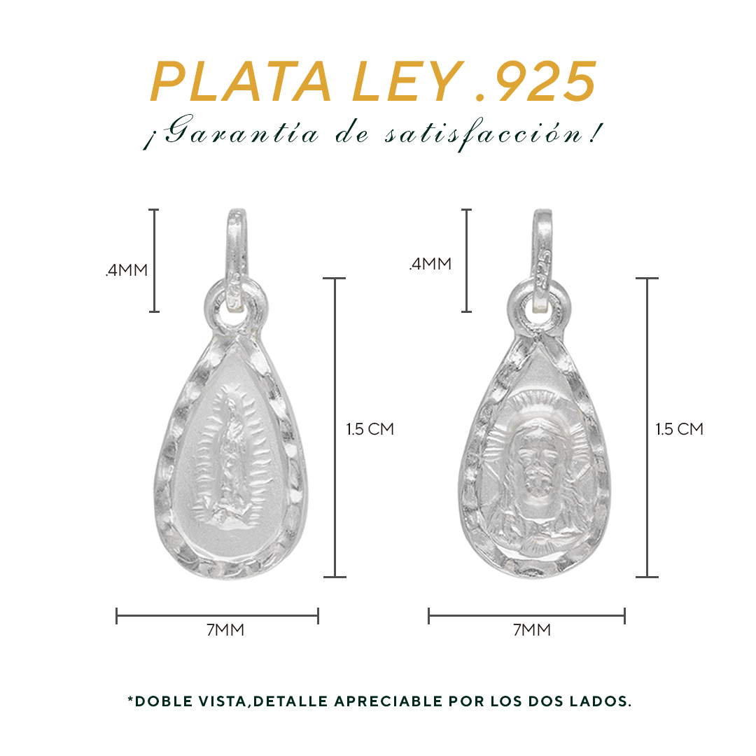Dije Plata .925  doble vista Sochapada Virgen de Guadalupe y sagrado Corazón SYB-03 - Joyería Religiosa