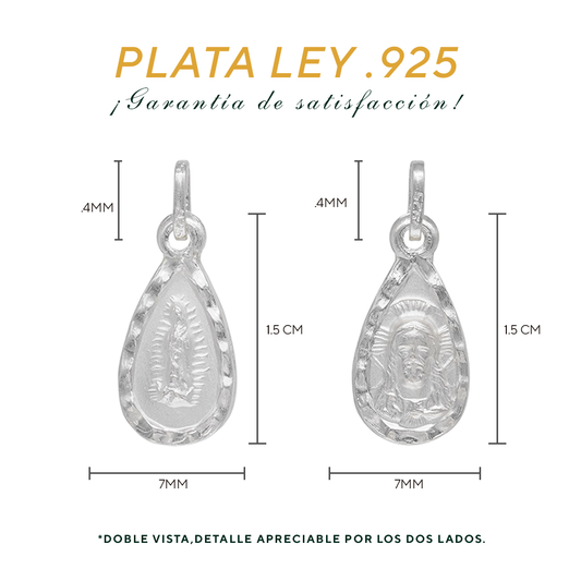 Dije Plata .925  doble vista Sochapada Virgen de Guadalupe y sagrado Corazón SYB-03 - Joyería Religiosa