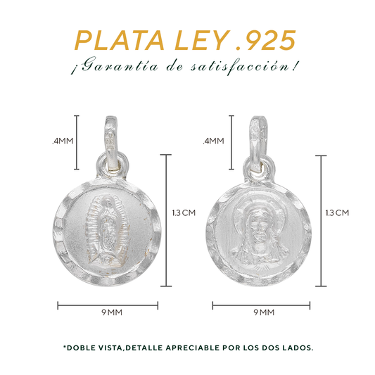 Dije Plata .925 Sochapada doble vista  Virgen de Guadalupe y Sagrado corazón de Jesús Mod. SYB-16 - Joyería Religiosa